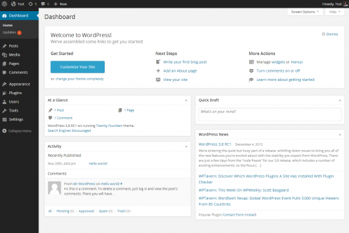 wordpress web design dashboard